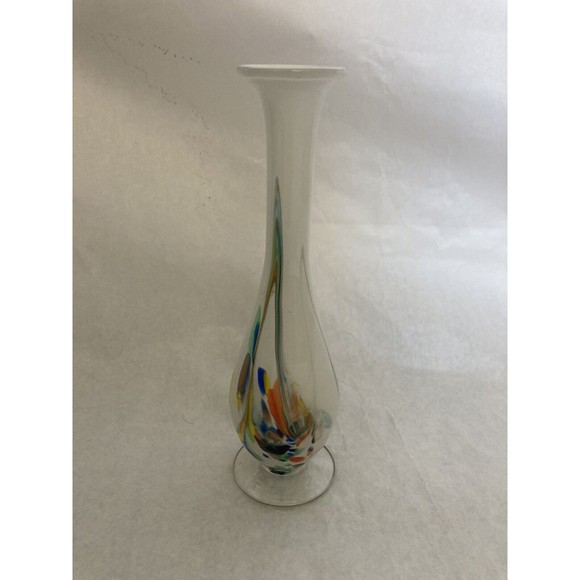 Other - Murano Style Multicolor Speckled Long Neck Art Bud Vase 9” Tall